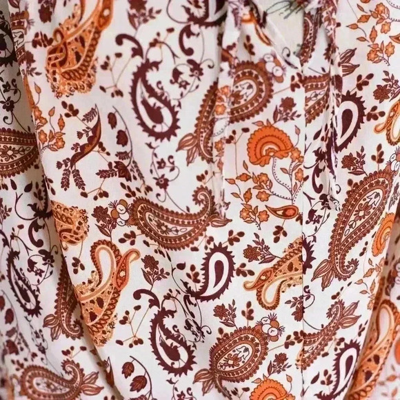 Stella Tweed XL paisly print brown/orange/tan tie front pullover shirt - Picture 4 of 14